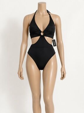 NWT AIMAGE Black Cutout One-Piece Swimsuit